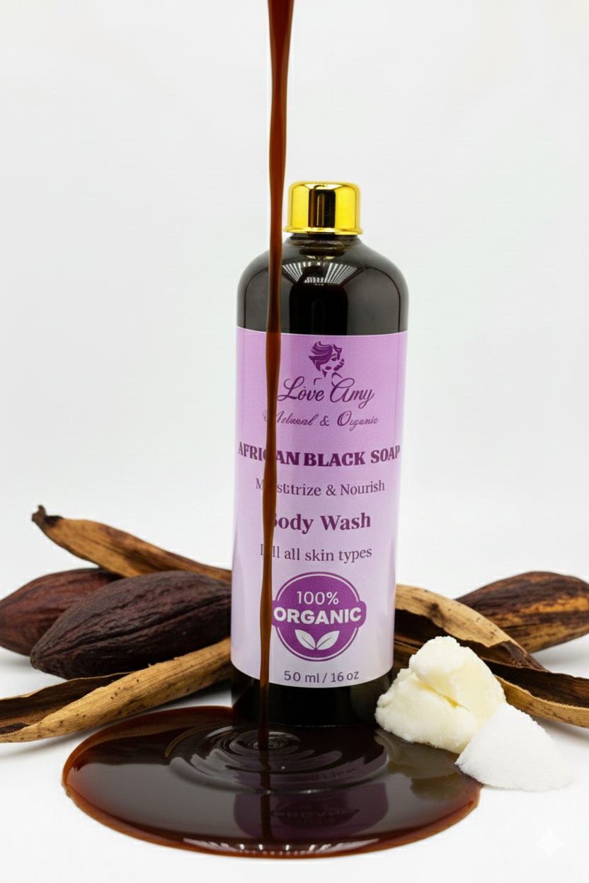 Authentic African Black Soap Body Wash Brightening & Glowing Skin 16oz