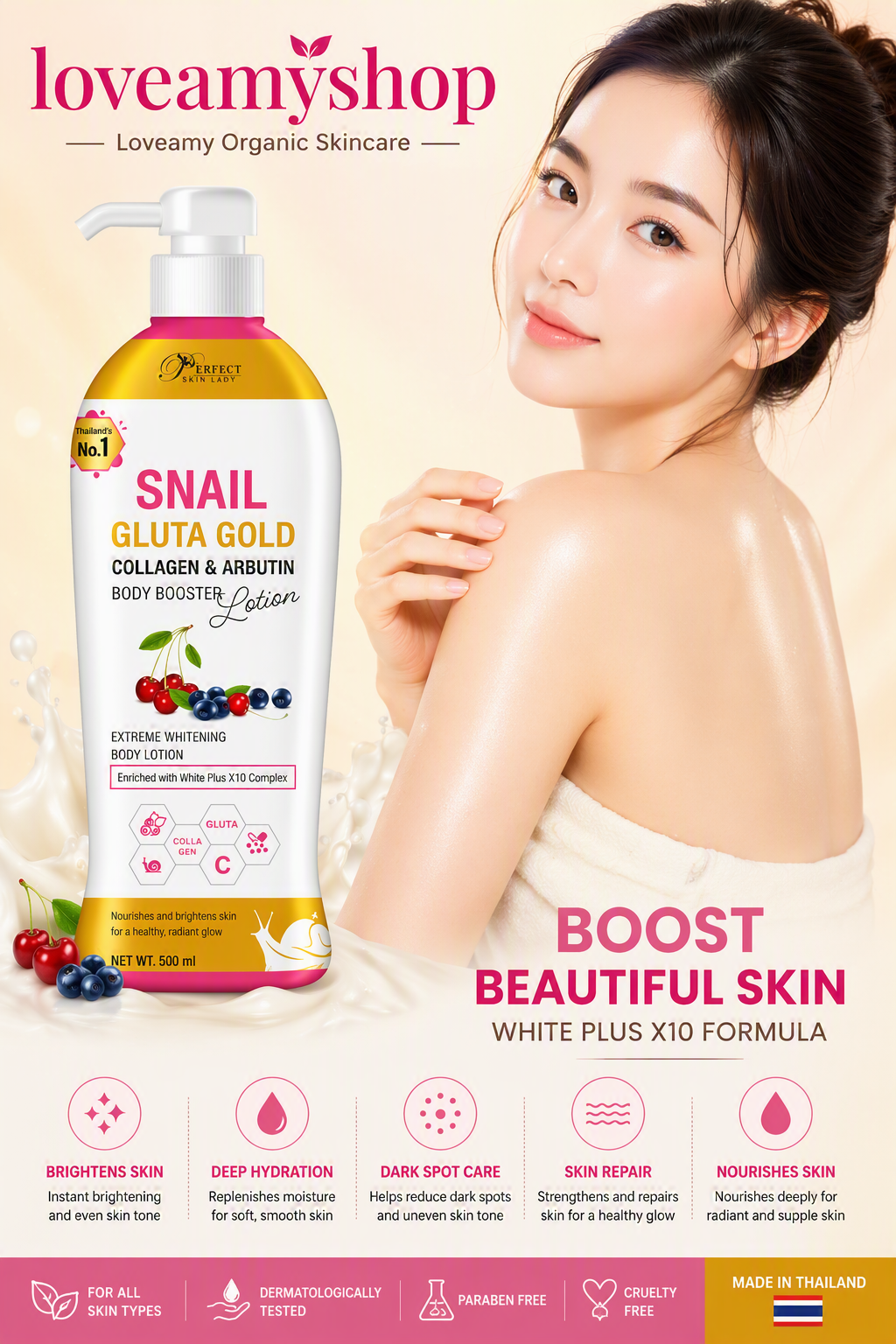 Snail Gluta Gold SPF50 Collagen & Arbutin Body Booster Lotion 500ML